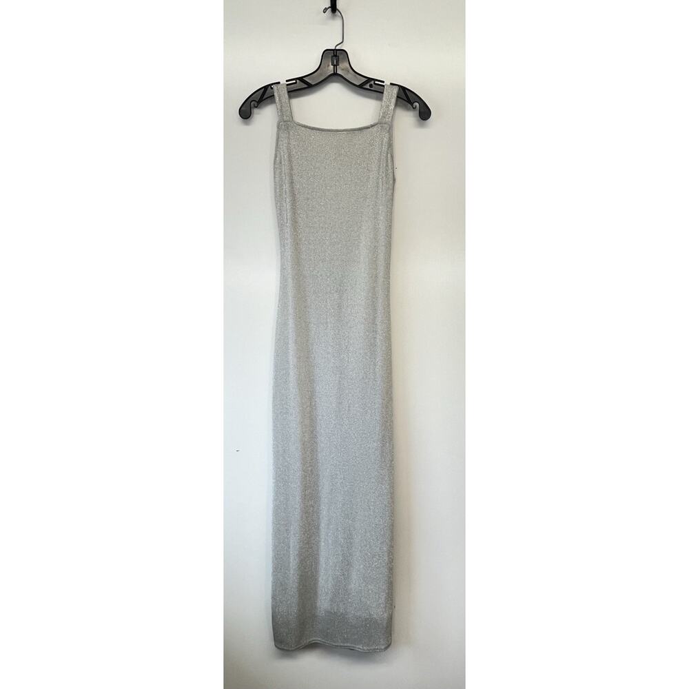 Jump Silver Metallic Sparkle Square Neck Sleevless Maxi Dress 3/4 Bodycon Y2K
